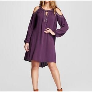 Knox Rose Dress Womens XL Maroon Studded Cold Shoulder Long Sleeve Boho  new